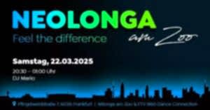 Infos zur Neolonga am Zoo am 22.03.2025: Beginn 20:30 Uhr im Ravensteinzentum des FTV 1860, Pfingstweidstr. 6, 60316 Frankfurt, mit DJ Mario. Edition "Feel the difference".